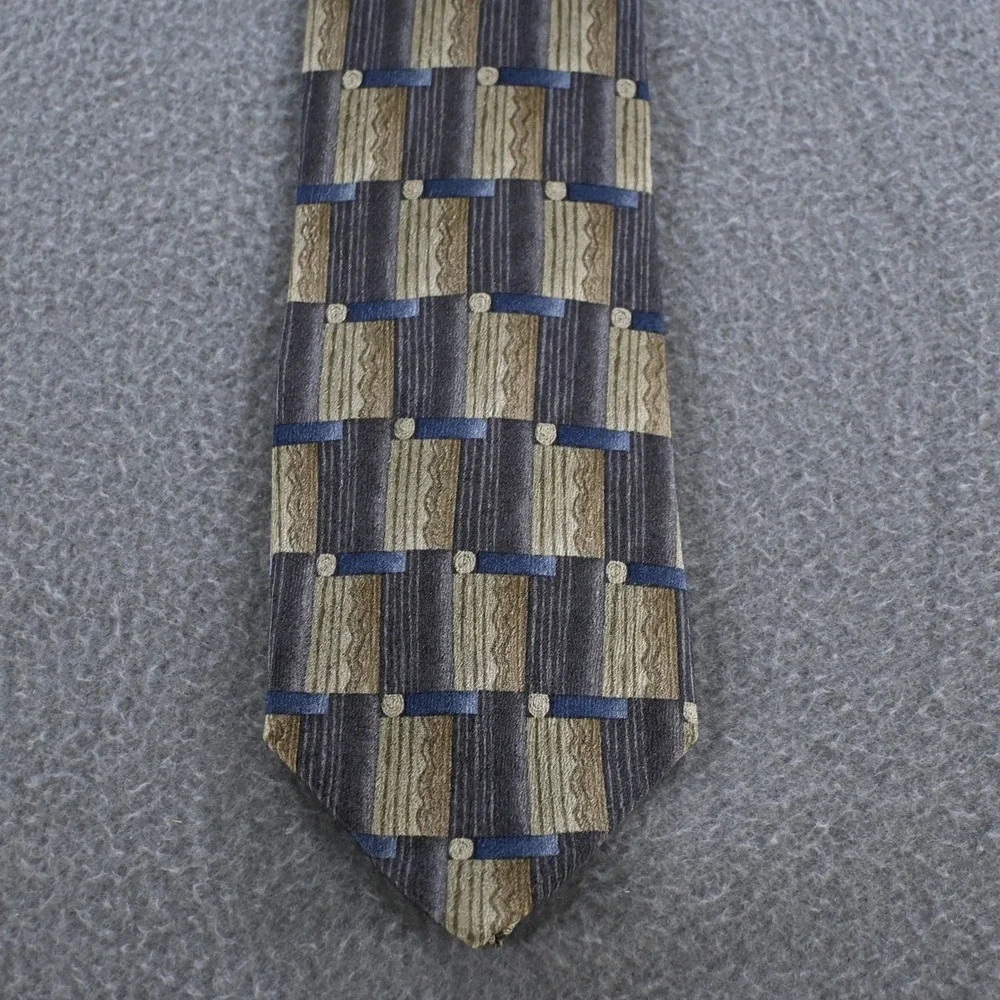 Jimmy V Mens Chris Berman Collection Three Silk Tie OS Gold Blue Geometric 90s